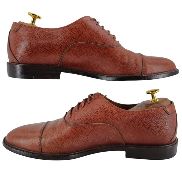 Salvatore Ferragamo Italy Brown Leather Dress Shoes Balmoral Cap-toe Oxfords 9D - Picture 6 of 11